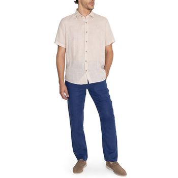 Camisa Para Hombre Manga Corta Linenjer Beige/Crudo Rockford