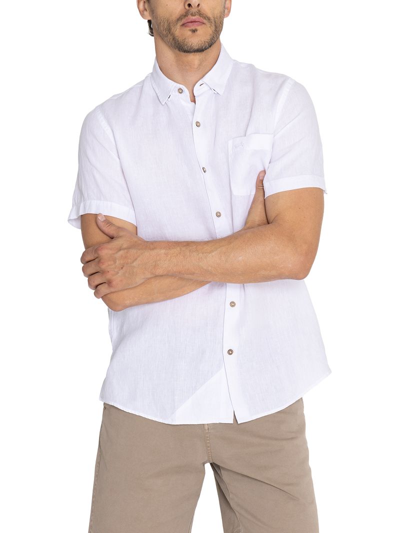 Camisa-Para-Hombre-Manga-Corta-Linenshor-Blanco-Rockford