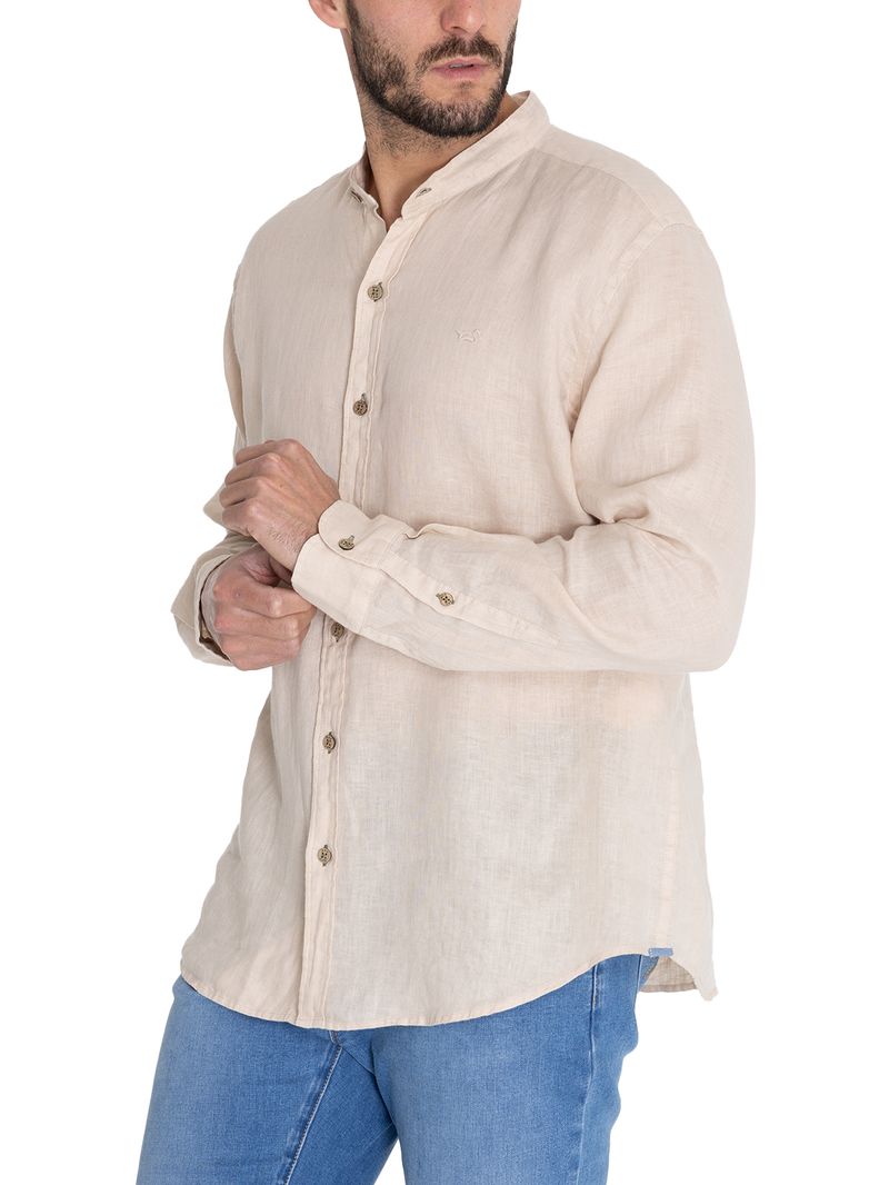 Camisa-Para-Hombre-Manga-Larga-Linenmao-Beige-Crudo-Rockford