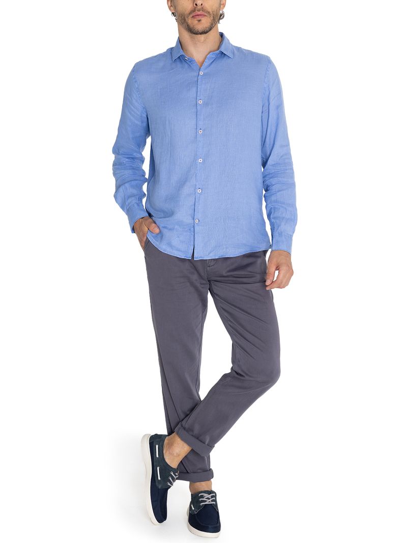 Camisa-Para-Hombre-Manga-Larga-Linenpro-Azul-Rockford