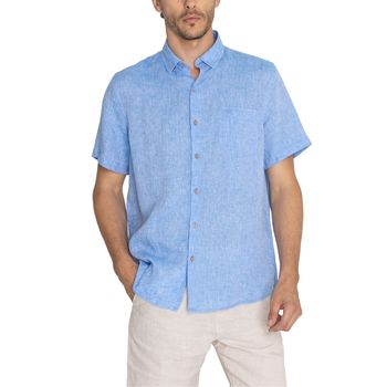 Camisa Para Hombre Manga Corta Linenshor Azul Rockford