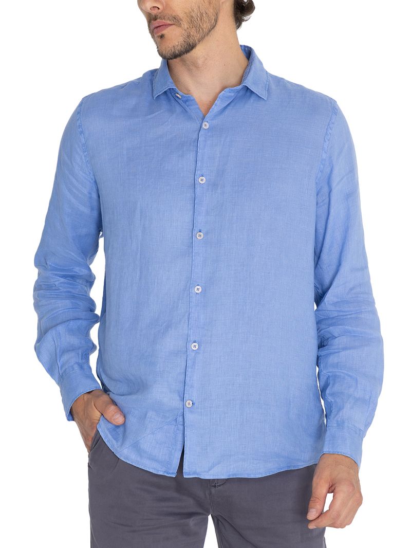 Camisa-Para-Hombre-Manga-Larga-Linenpro-Azul-Rockford