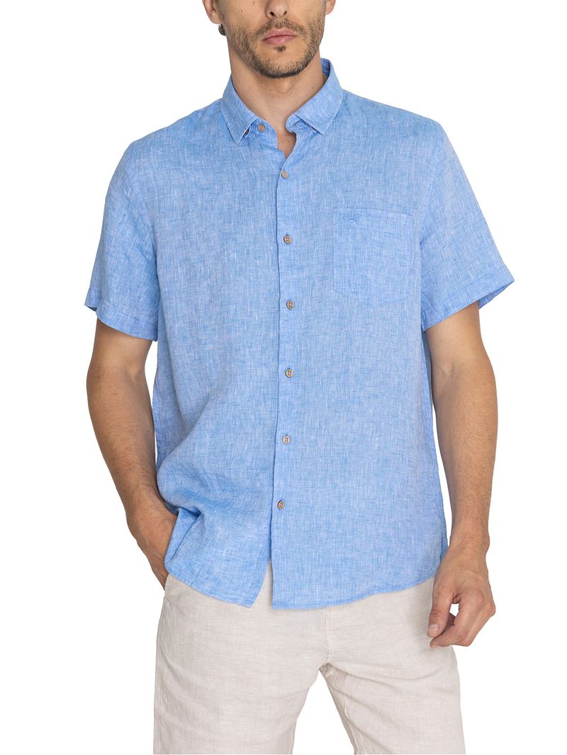 Camisa-Para-Hombre-Manga-Corta-Linenshor-Azul-Rockford