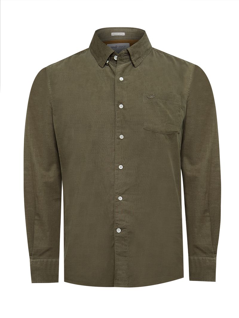 Camisa-Manga-Larga-Para-Hombre-Algodon-Organico-Corduroy-Verde-Rockford