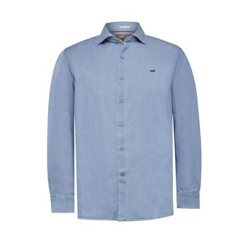 Camisa Manga Larga Para Hombre Algodón Orgánico Chambray Azul Rockford