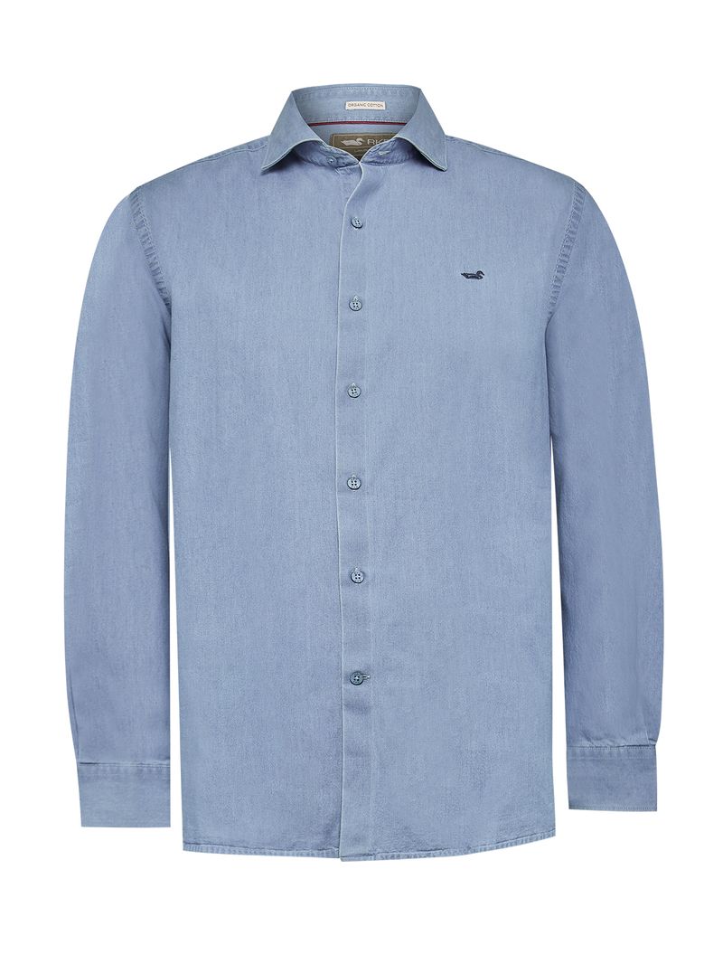 Camisa-Manga-Larga-Para-Hombre-Algodon-Organico-Chambray-Azul-Rockford