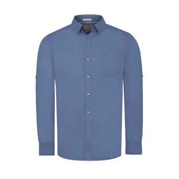 Camisa Manga Larga Para Hombre Algodón Orgánico Galiton Azul Rockford