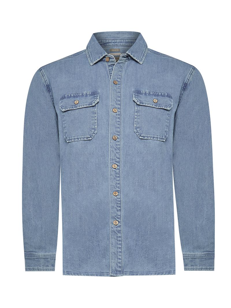 Camisa-Manga-Larga-Para-Hombre-Algodon-denim-Azul-Rockford