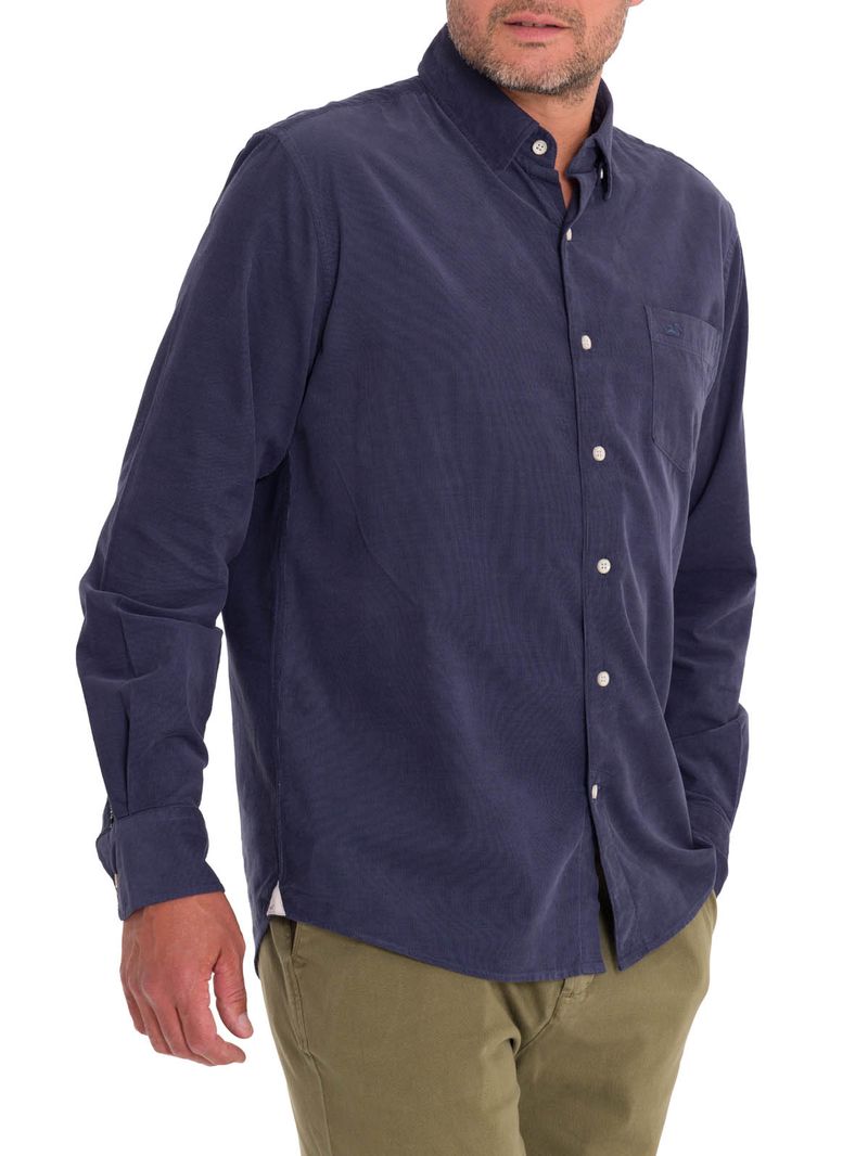 Camisa-Manga-Larga-Para-Hombre-Algodon-Organico-Corduroy-Azul-Rockford