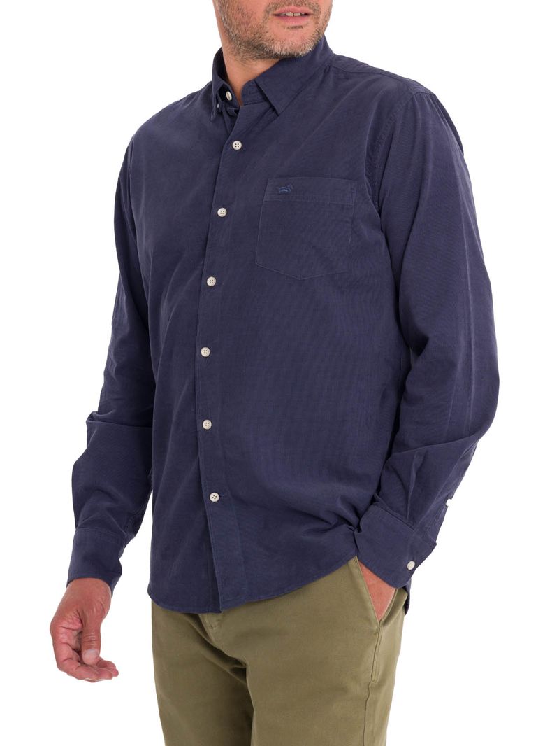 Camisa-Manga-Larga-Para-Hombre-Algodon-Organico-Corduroy-Azul-Rockford