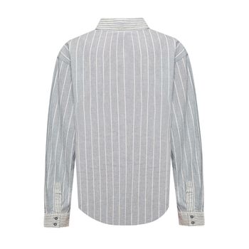 Blusa Manga Larga Lino Orgánico Para Mujer Lines Celeste Rockford