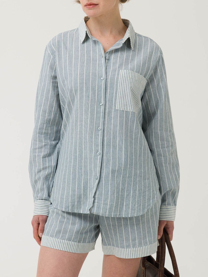 Blusa-Manga-Larga-Lino-Organico-Para-Mujer-Lines-Celeste-Rockford