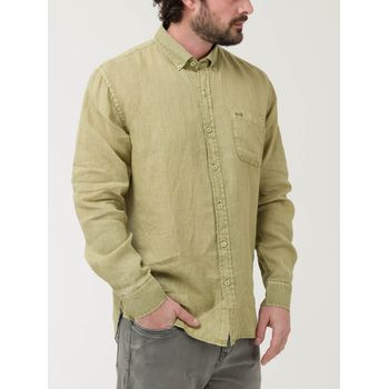 Camisa Manga Larga Lino Orgánico Para Hombre Linedyed Verde Rockford