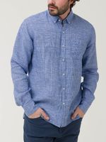 Camisa-Manga-Larga-Lino-Organico-Para-Hombre-Linentex-Azul-Rockford