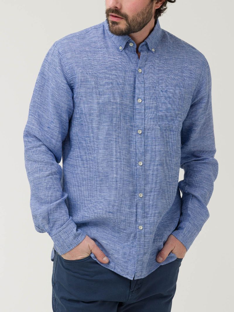 Camisa-Manga-Larga-Lino-Organico-Para-Hombre-Linentex-Azul-Rockford