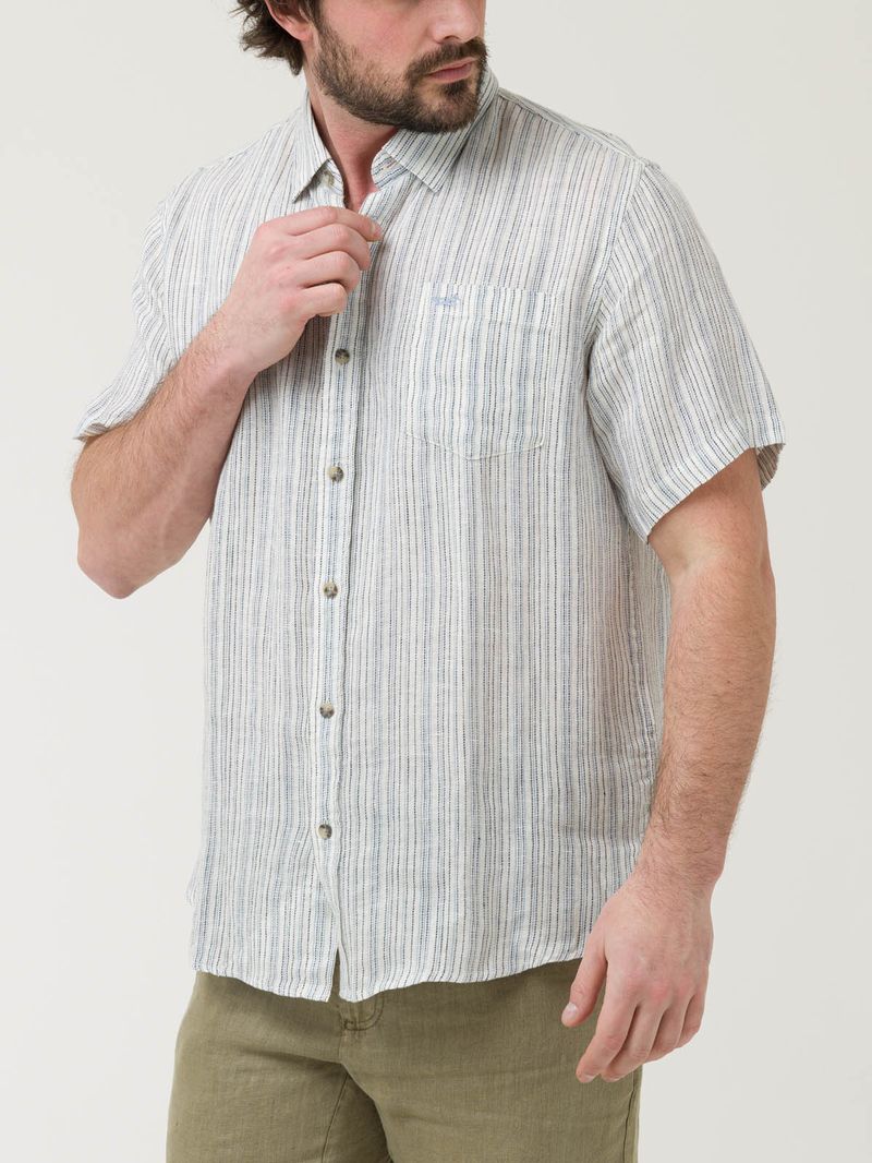 Camisa-Manga-Corta-Lino-Organico-Para-Hombre-Brisa-Azul-Rockford