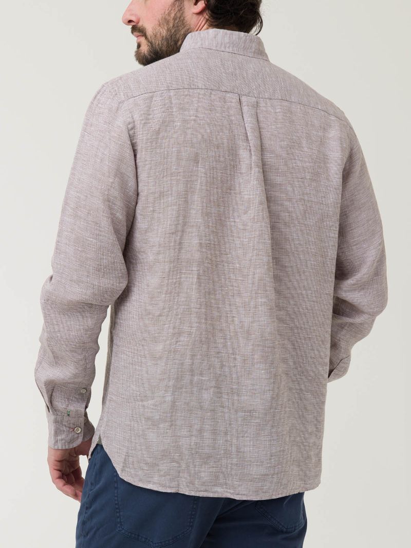 Camisa-Manga-Larga-Lino-Organico-Para-Hombre-Linentex-Cafe-Rockford
